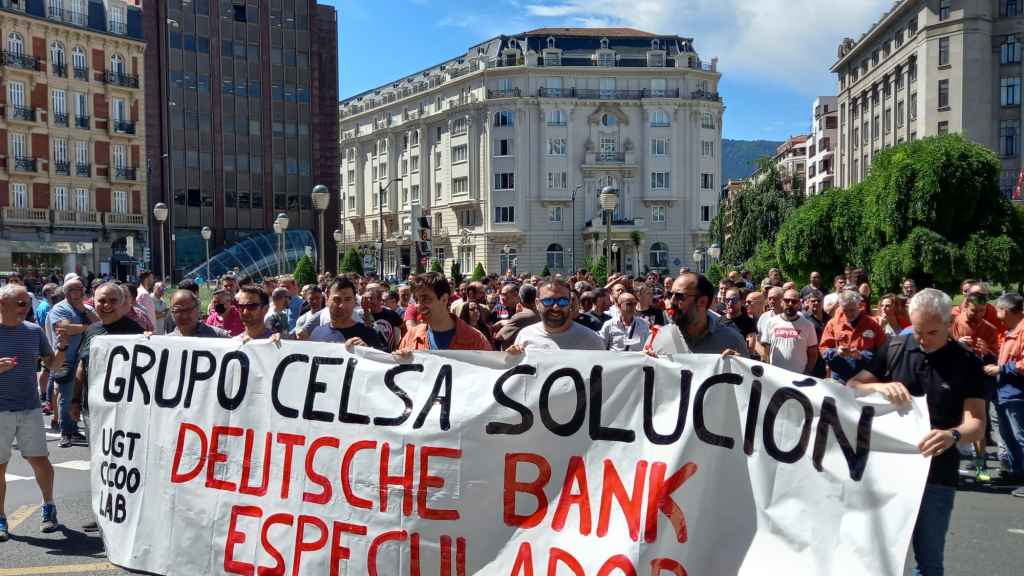 Movilización de trabajadores de Nervacero, del grupo Celsa, en Bilbao. / CV