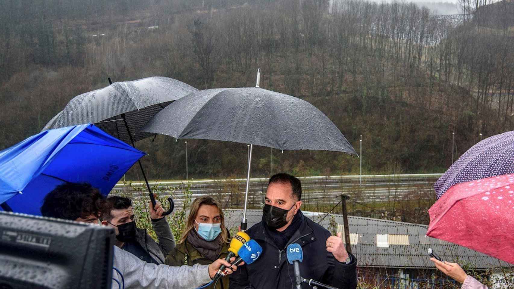 Carlos Iturgaiz, presidente del PP vasco ante el vertedero de Zaldibar/ EFE