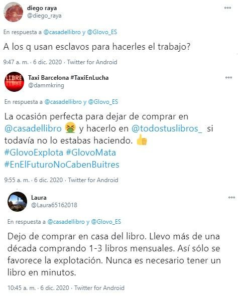 Usuarios contra la alianza entre Glovo y Casa del Libro / TWITTER