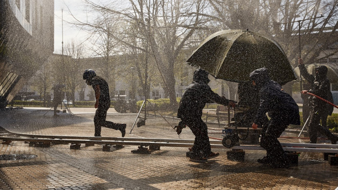 Secuencia del rodaje de 'La quietud en la tormenta' en San Sebastián. / Vidania