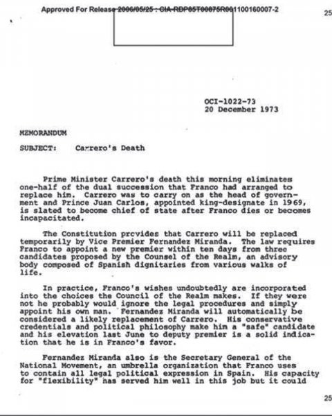 Documento de la CIA posterior al asesinato de Carrero Blanco. / ‘En manos del Tío Sam. ETA y Estados Unidos’