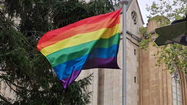 El parlamento alavs ha izado la bandera del colectivo LGTBI en el exterior de su sede. / EP