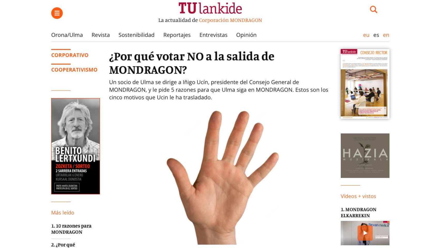 Artculo escrito por Iigo Ucn, presidente del grupo Mondragn./ TuLankide