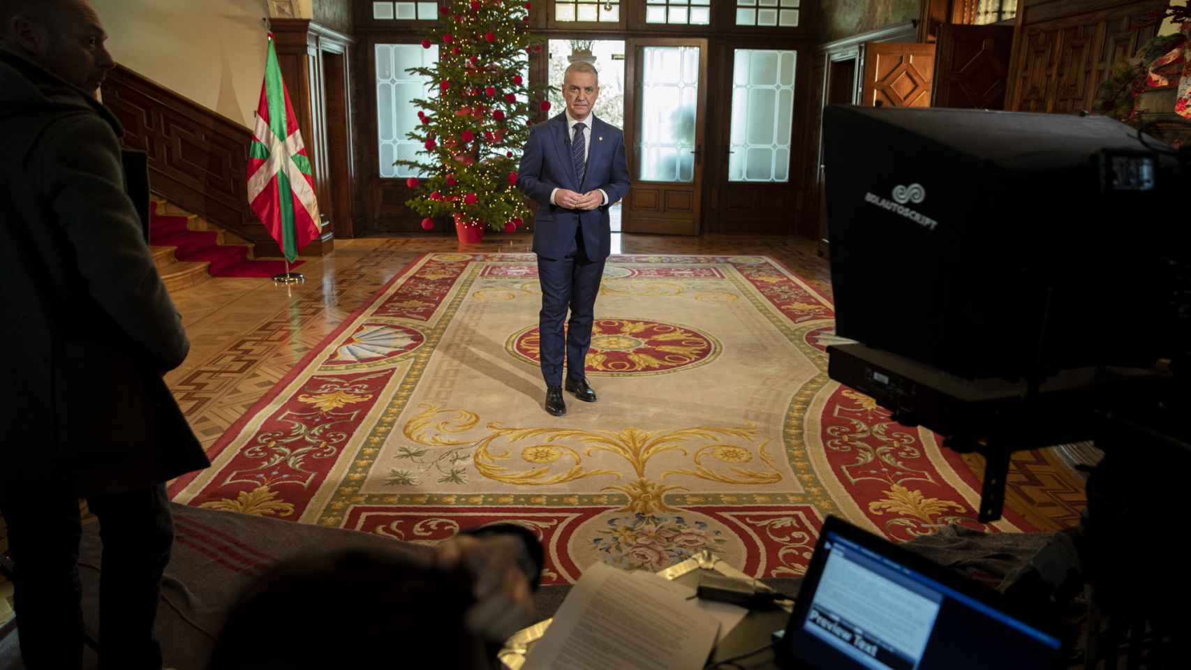 El lehendakari, Iigo Urkullu, durante la grabacin el pasado jueves en el palacio Ajuria Enea de Vitoria. / Efe