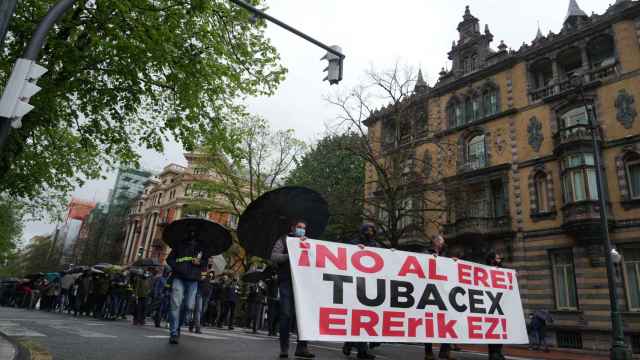 Manifestacin contra el ERE de Tubacex en abril en Bilbao. / EP