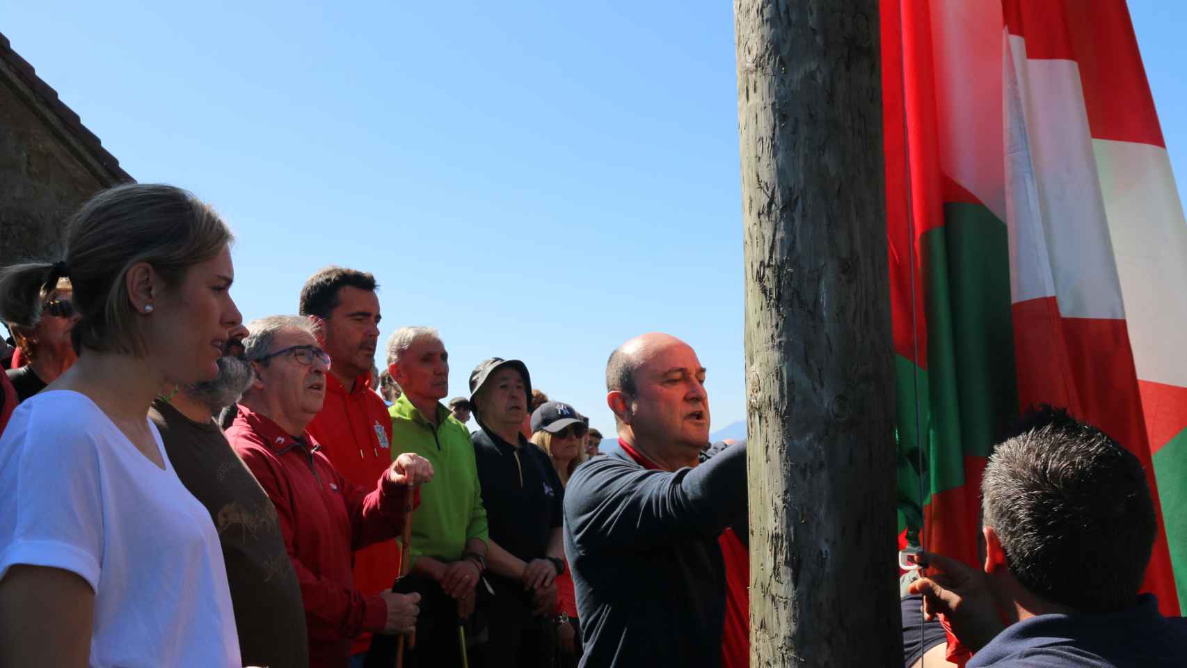 Andoni Ortuzar, este sbado en el monte Bizkargi durante el acto previo al Aberri Eguna de 2022 / PNV