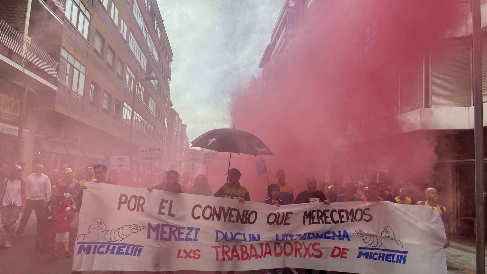 Protesta de trabajadores de Michelin, una de las empresas que acordó el convenio en 2023