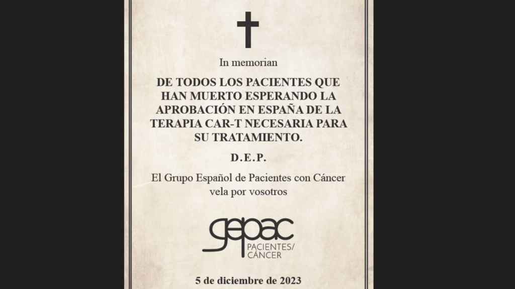 Imagen de la campaña de Gepac que recuerda a los pacientes que han perdido la vida mientras esperaban el acceso a las terapias CAR-T / GEPAC