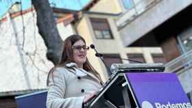 La candidata de Podemos para las autonómicas vascas, Miren Gorrotxategi, en el acto donde se ha presentado oficialmente su candidatura / Podemos