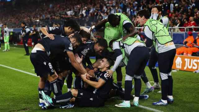 La Real Sociedad celebra uno de los goles anotados esta temporada en la Champions League.