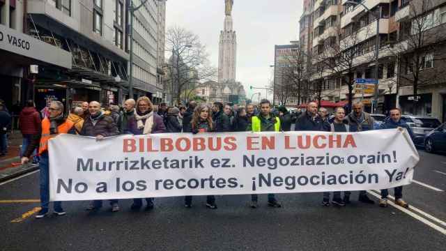 Manifestación de trabajadores de Bilbobus en Bilbao.
