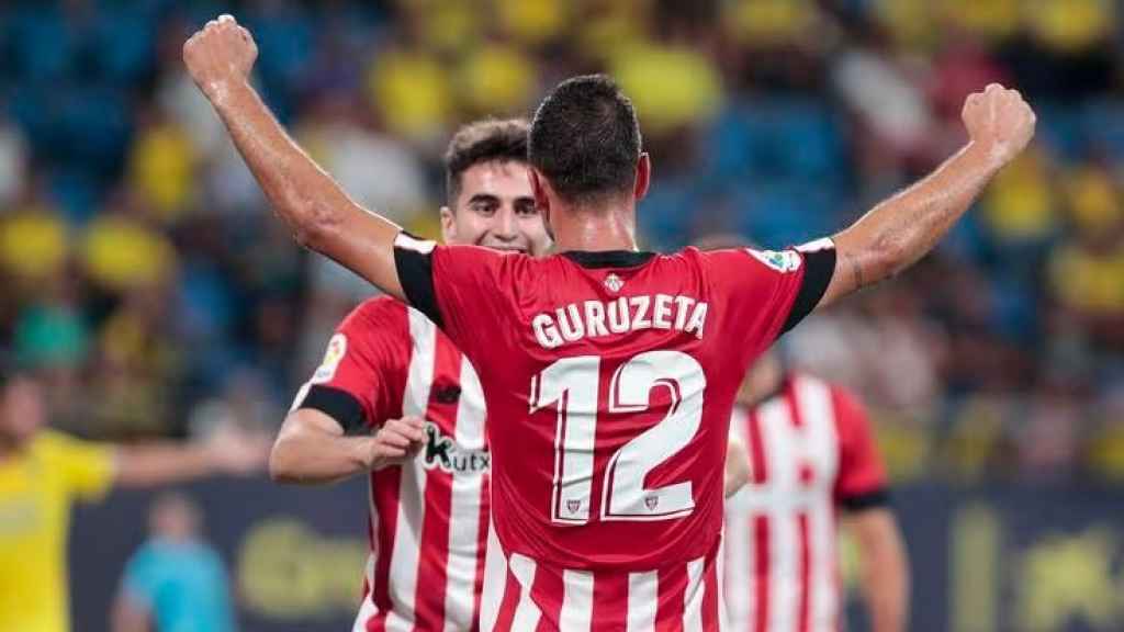 Guruzeta celebra uno de los goles anotados con el Athletic.