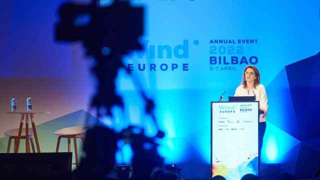 La ministra Teresa Ribera en la edición de WindEurope celebrada en 2022 en el BEC.