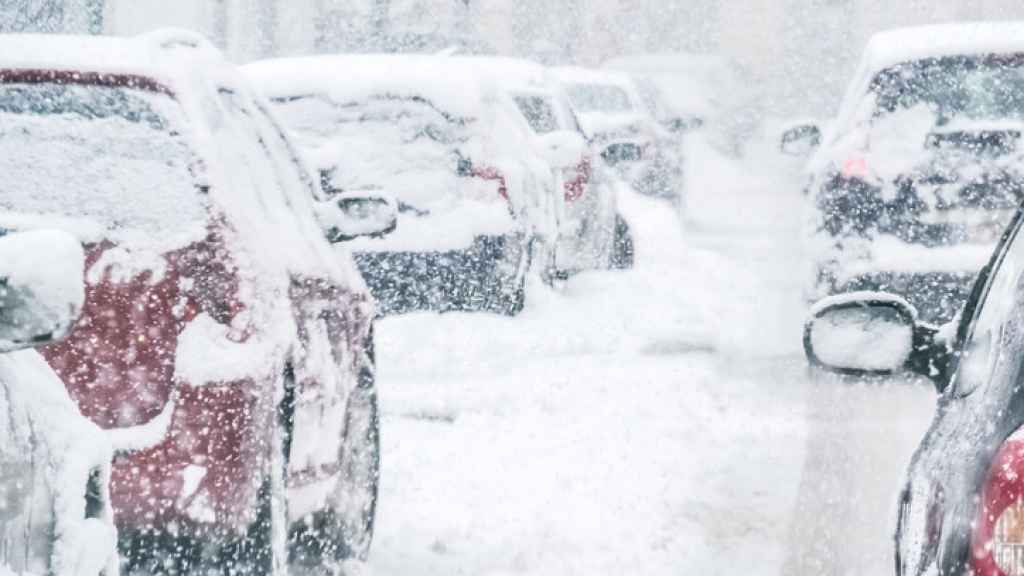 Coches cubiertos de nieve.