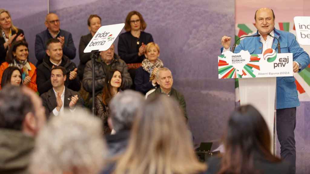 El presidente del PNV, Andoni Ortuzar, durante el acto por el Aberri Eguna en Bilbao.