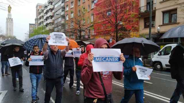 Trabajadores de Mecaner en su protesta este martes por Bilbao/LAB