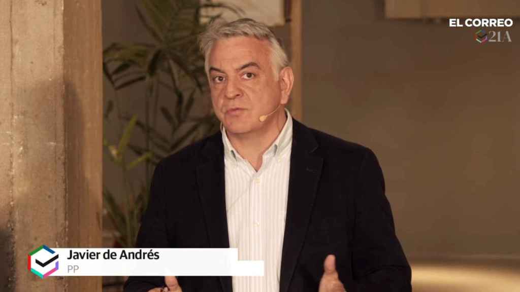 Javier de Andrés, candidato a lehendakari por el PP, en el debate de El Correo / Captura
