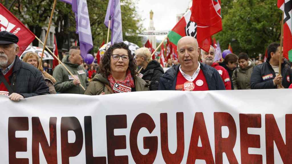 CCOO y UGT de Euskadi han celebrado este miércoles de forma conjunta el Primero de Mayo con una manifestación en Bilbao.