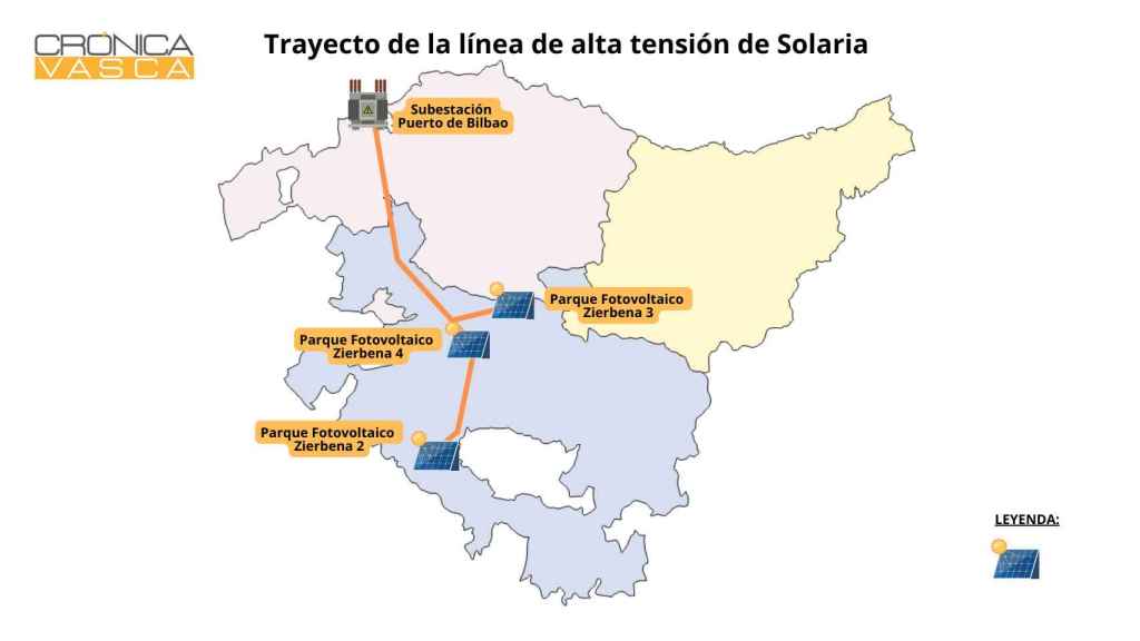 Trayecto de la línea de alta tensión de Solaria / CV