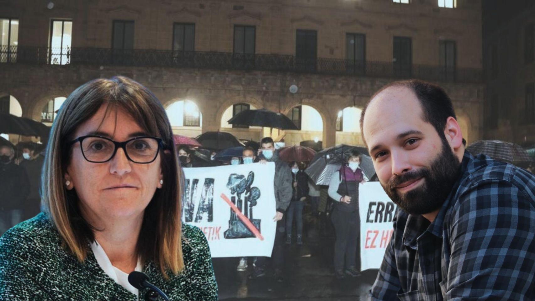 Amaia Barredo (i) y Gorka Artola (d), alcalde de Bergara.