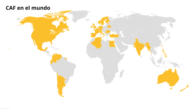 Mapa de acuerdos de CAF en diferentes países / CV