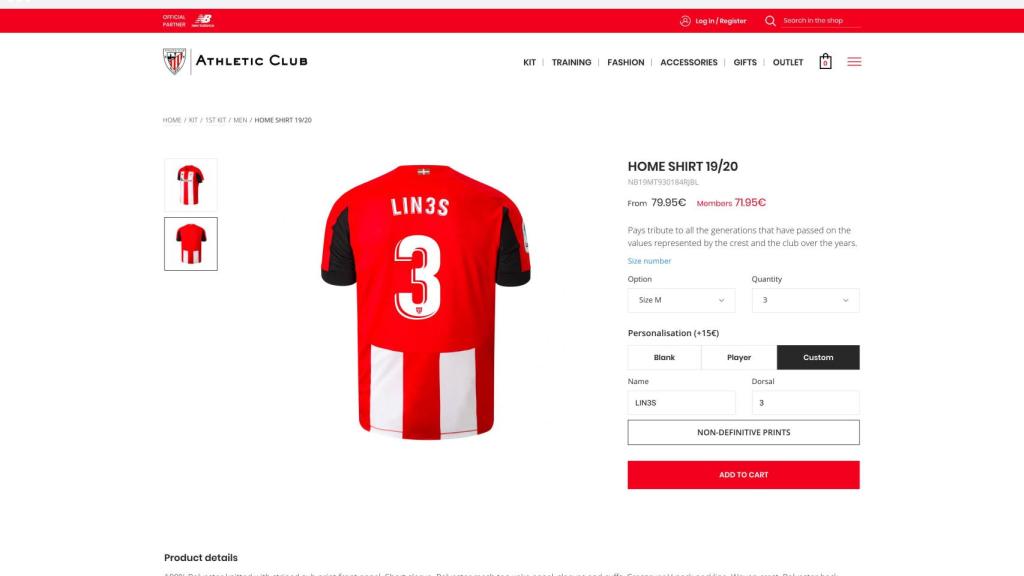 Diseño de la empresa LIN3S en la web del Athletic en 2020.