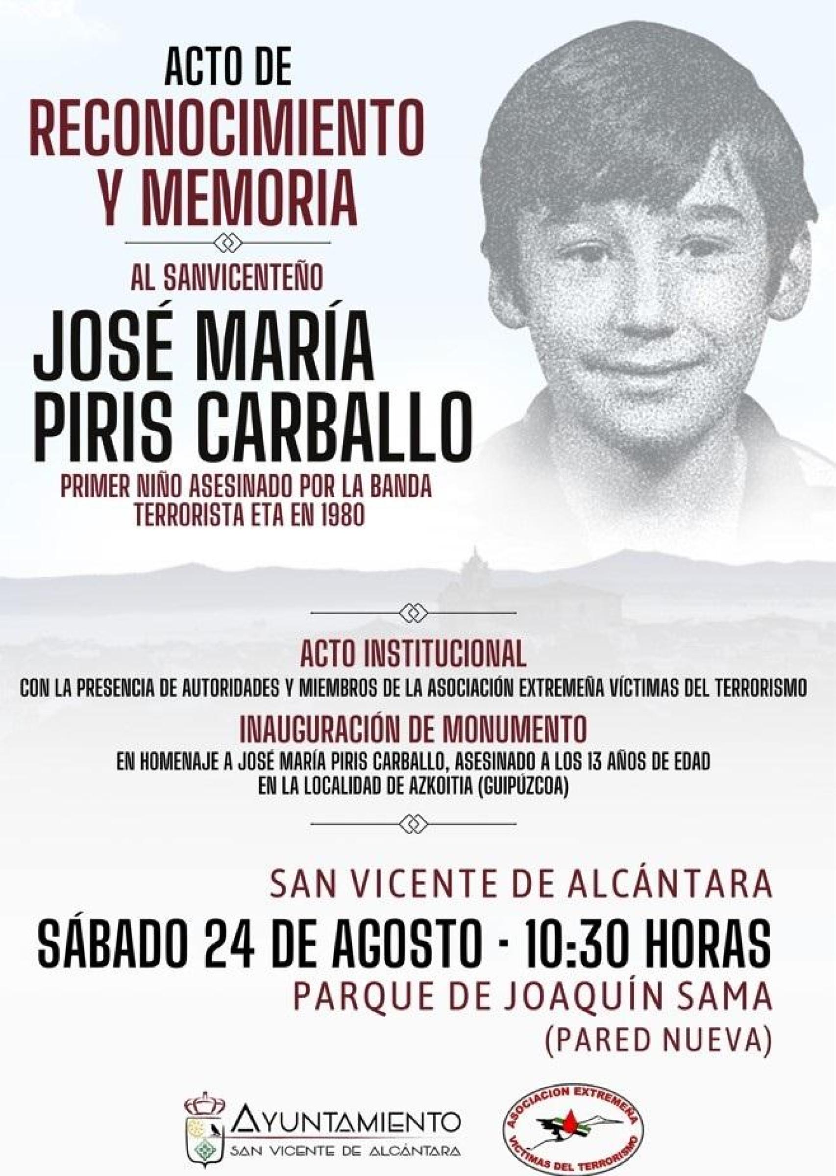 Cartel del homenaje a José María Piris /  AYUNTAMIENTO SAN VICENTE DE ALCÁNTARA