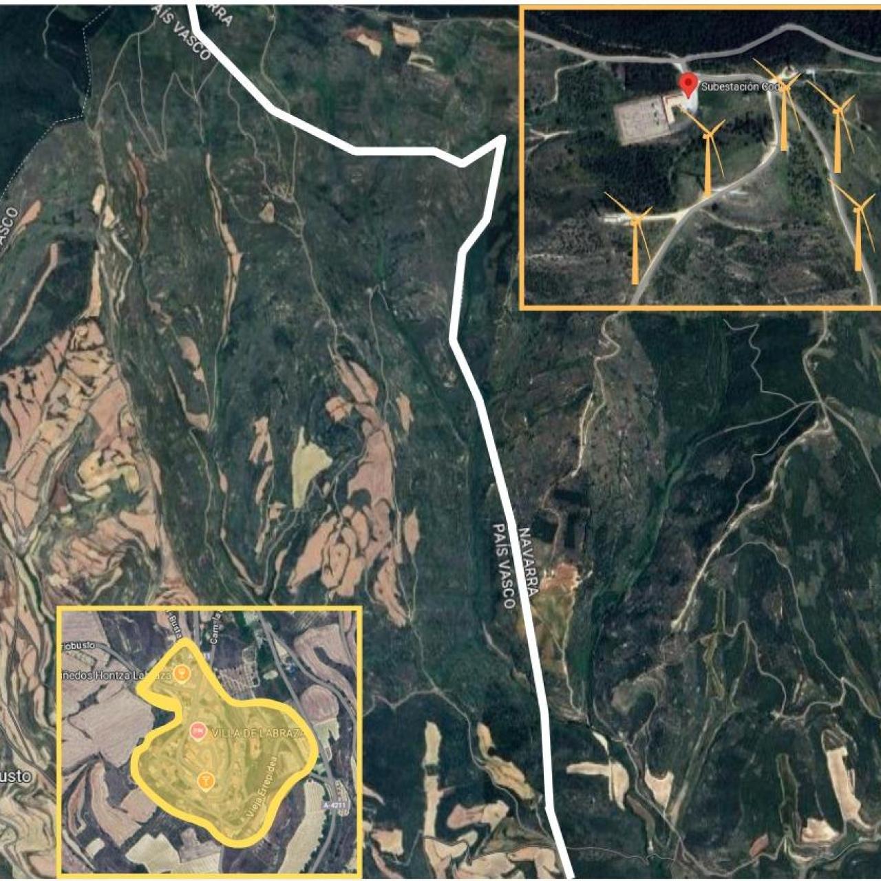 Imagen de satélite de la proximidad entre Labraza y el parque de Las Llanas, en Navarra