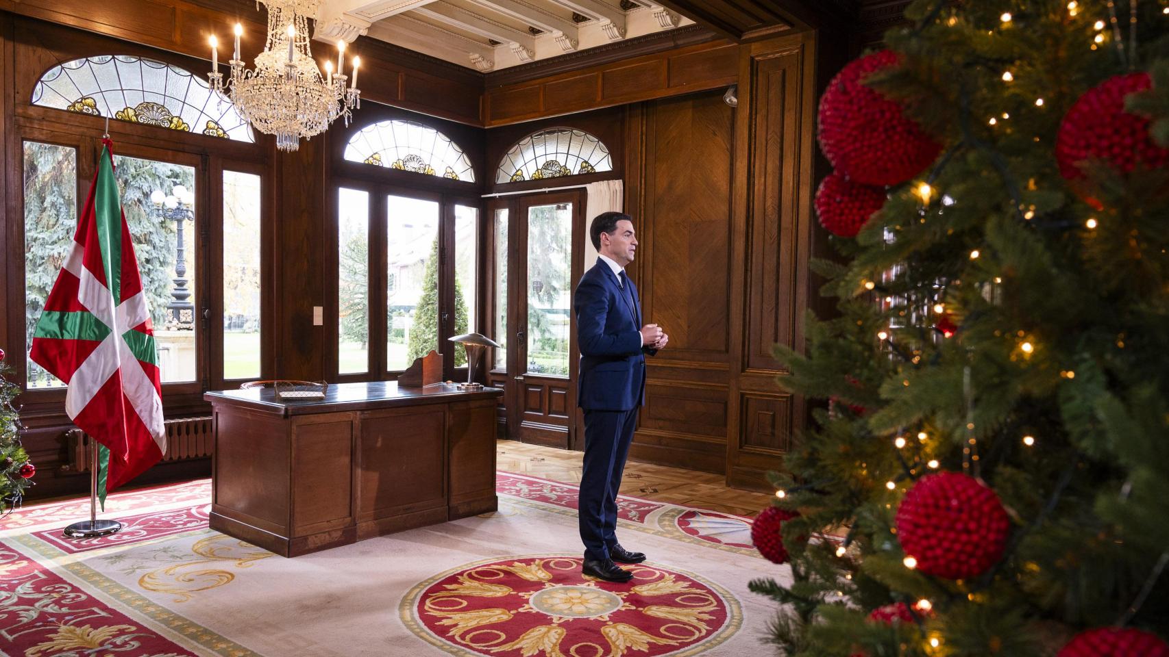 El lehendakari, Imanol Pradales, durante su discurso navideño.