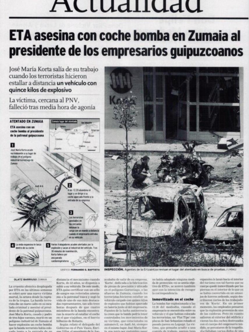 Imagen de la portada de un periódico el día después del asesinato de Joxe Mari Korta