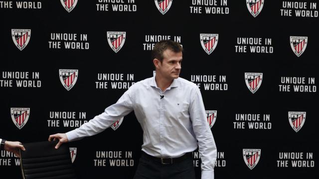 El presidente del Athletic Club, Jon Uriarte, durante una rueda de prensa celebrada este martes en el hotel de concentración del equipo en Yeda, Arabia Saudí.