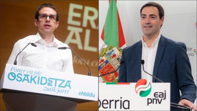 Pello Otxandiano e Imanol Pradales durante actos de la precampaña electoral