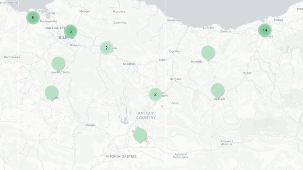 Mapa de los proyectos de hidrógeno puestos en marcha en Euskadi.