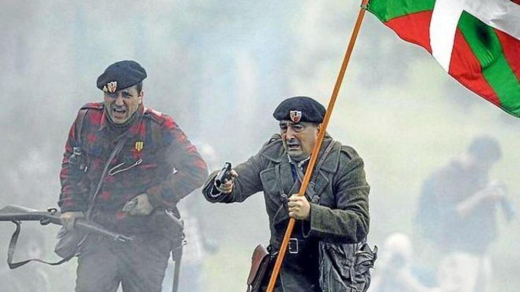 Aitor Esteban, durante la recreación de la batalla de Areces de febrero de 1937.