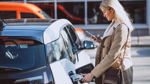 Una persona carga su coche eléctrico