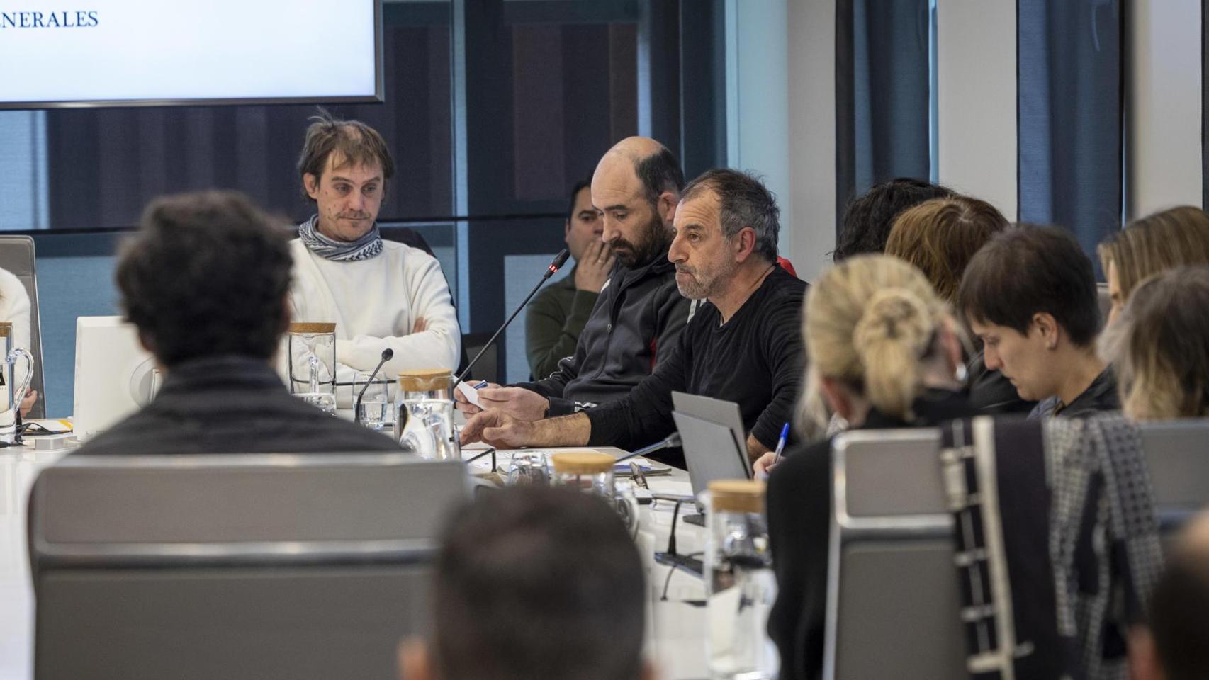 Representantes del comité de empresa de Astilleros Balenciaga, este lunes en las Juntas Generales de Gipuzkoa.