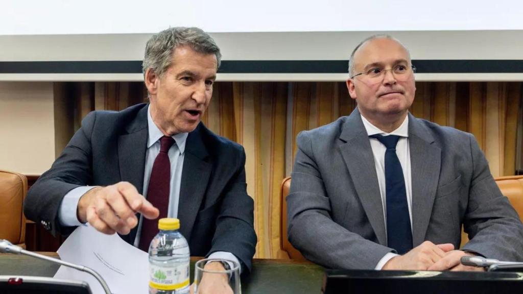 El líder del PP, Alberto Núñez Feijóo, y el portavoz del PP en el Congreso, Miguel Tellado