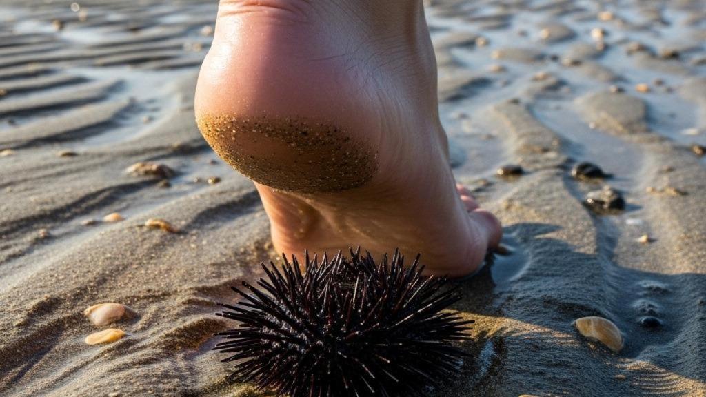 Pie a punto de pisar erizo de mar / IA