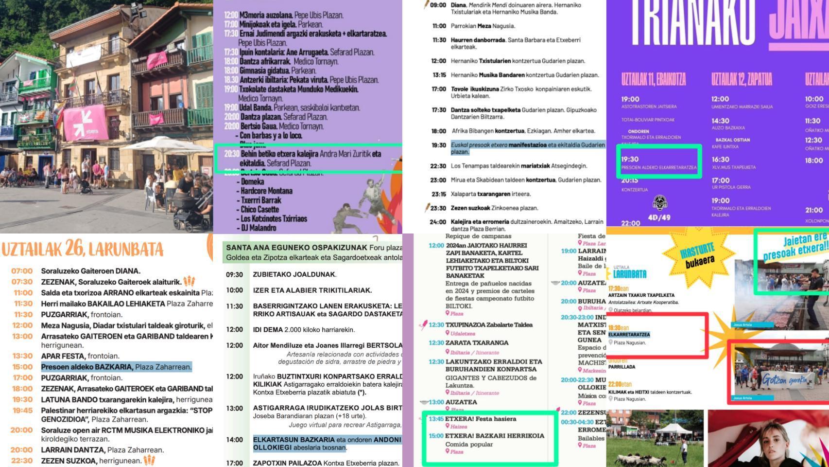 Paellada, chocolatada y kalejira: los 26 actos en apoyo a ETA incluidos en programas de fiestas