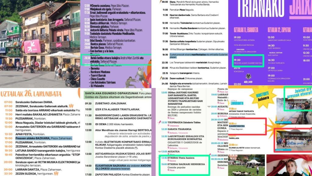 Paellada, chocolatada y kalejira: los 26 actos en apoyo a ETA incluidos en programas de fiestas