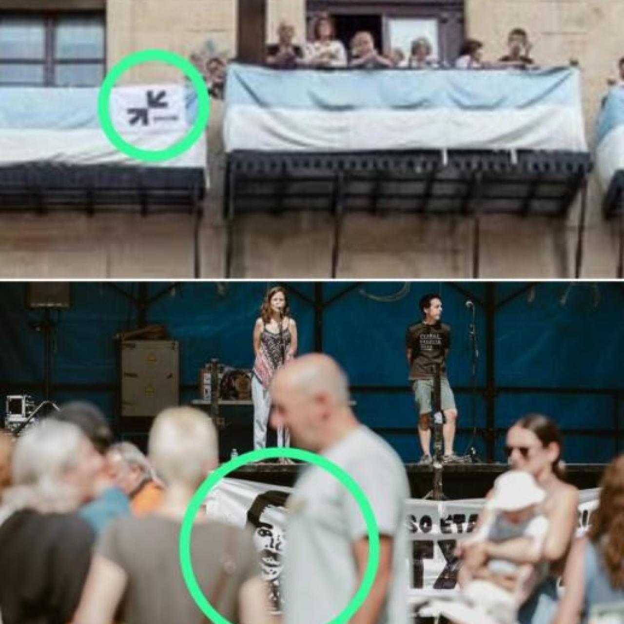 Pancarta de SARE a favor de la excarcelación de los etarras en un balcón del ayuntamiento de Oiartzun