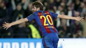 Sergi Roberto celebrando el gol al PSG / Andreu Dalmau, EFE