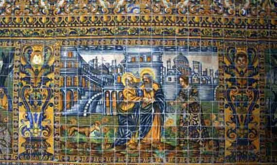 Mosaico del siglo XVII en el Antic Hospital de la Santa Creu.