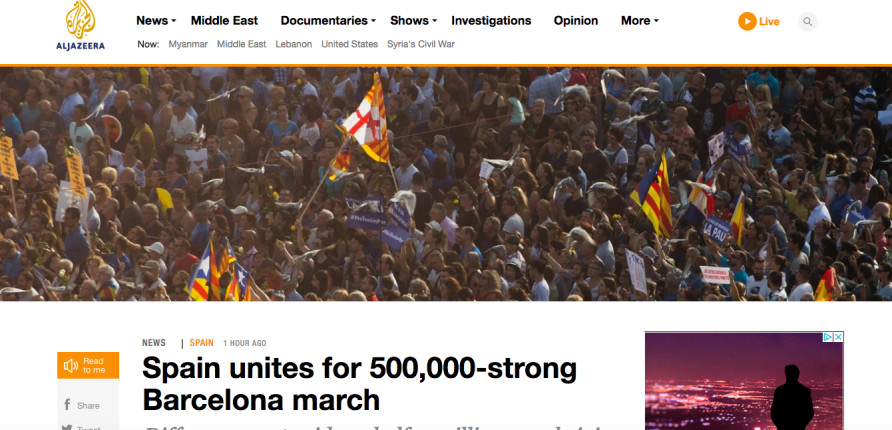 Captura de pantalla del artículo de 'Al Jazeera' sobre la marcha por la paz