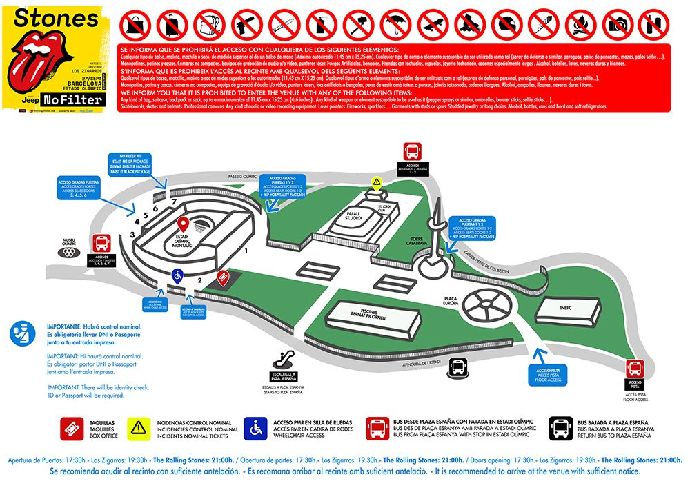 Mapa de accesos al concierto de The Rolling Stones