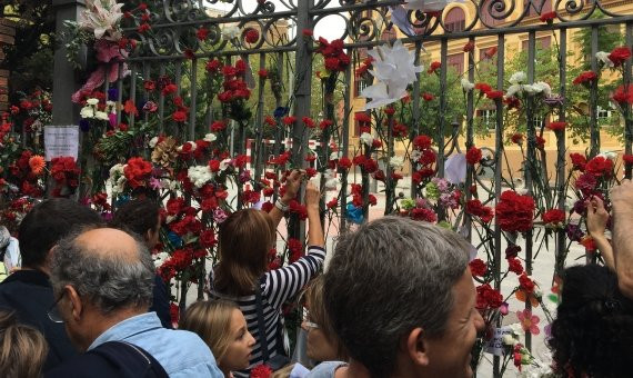 Flores en la puerta de la escuela Ramon Llull / P. A.