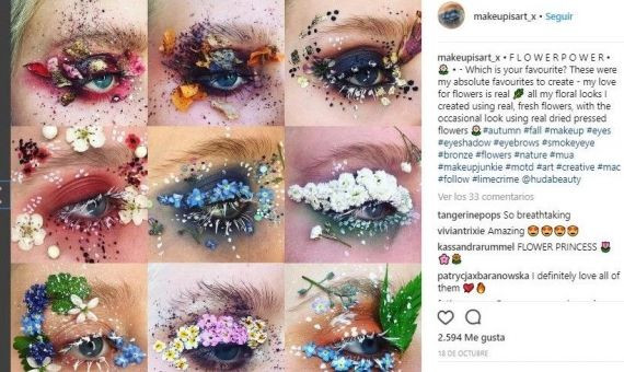 Un ejemplo de maquillaje con impactantes escenas florales / @makeupisart_x