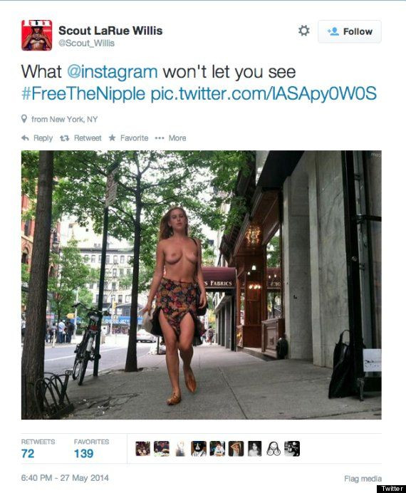 Pie de foto: Posado en topless de Scout Willis en Twitter para la campaña #freethenipple / Scout Willis