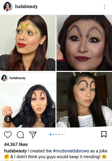 Huda Kattan y algunas de sus seguidoras mostrando las cejas McDonalds /Huda Kattan