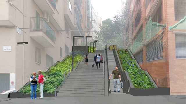 Recreación virtual de la instalación de unas escaleras mecánicas en el barrio de la Teixonera / AJUNTAMENT DE BARCELONA